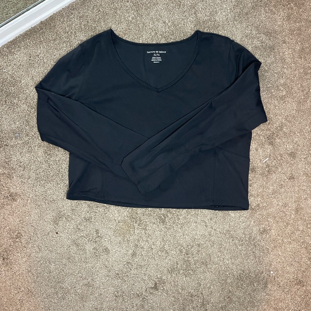 Harmony Balance Black Long Sleeve V-Neck Blouse